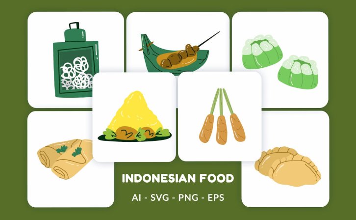 印尼食品矢量图形素材 Indonesian Food Vector Illustration v.4