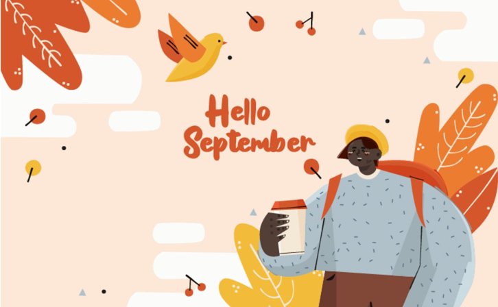 “你好，秋天”矢量插画背景图 Hello September Autumn Background Illustration