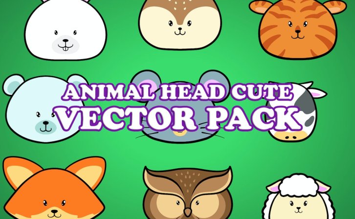 可爱的动物头像插画矢量包 Cute Animal Head Illustration Vector Pack