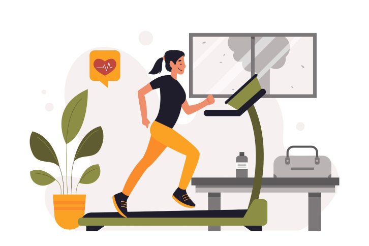 女性有氧运动平面插画 Women Exercise Cardio – Flat Illustration