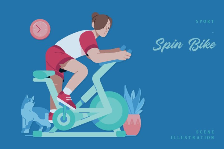 动感单车运动场景插画 Sport – Spin Bike Scene Illustration