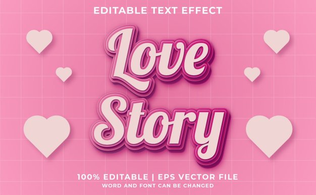 爱情故事主题粉色立体字体效果AI模板 Love Story Vector Editable Text Effect