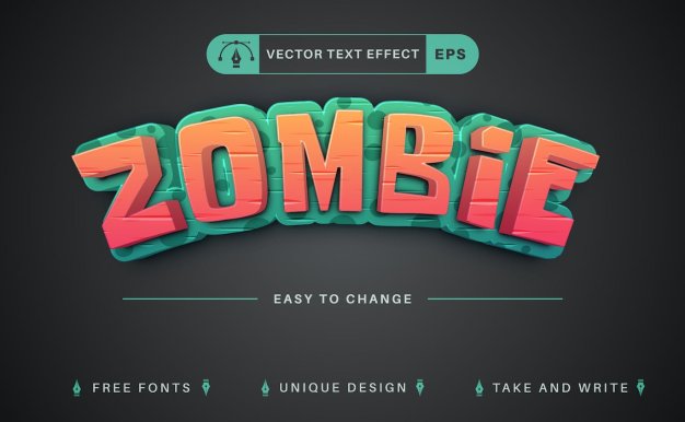 3D 鬼屋创意文本效果AI字体样式 3D Zombie – Editable Text Effect, Font Style