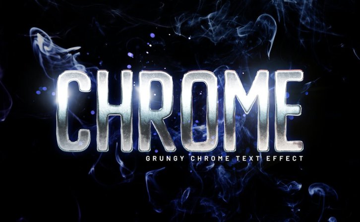 做旧处理镀铬金属文字效果PSD模板 Grungy Chrome Text Effect