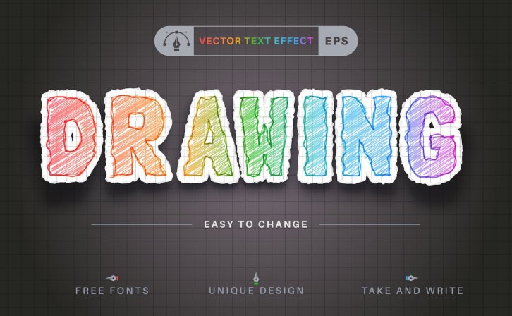 彩色铅笔涂鸦效果AI字体样式 Colour Pencils – Editable Text Effect, Font Style