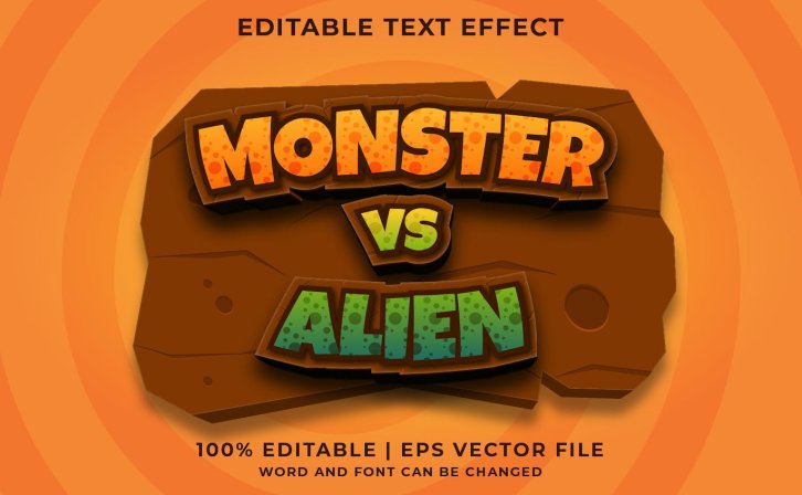 怪物与外星人主题立体字矢量可编辑文本效果AI模板 Monster Vs Alien Vector Editable Text Effect